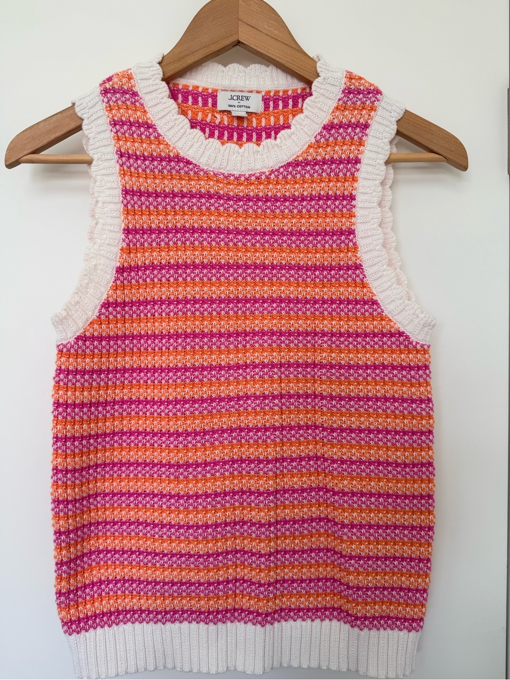 J. Crew Women’s Sm Pink, Orange & Cream Striped cotton Knit Tank